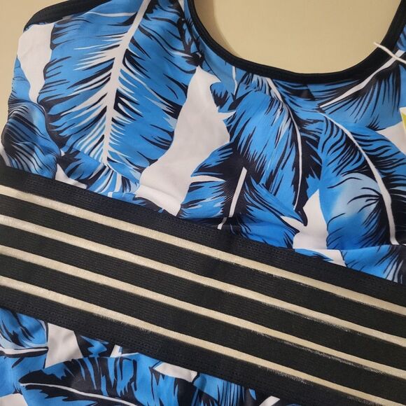 Halara Tropical Blue Leaf Print Women's One Piece Swimsuit - Picture 10 of 14